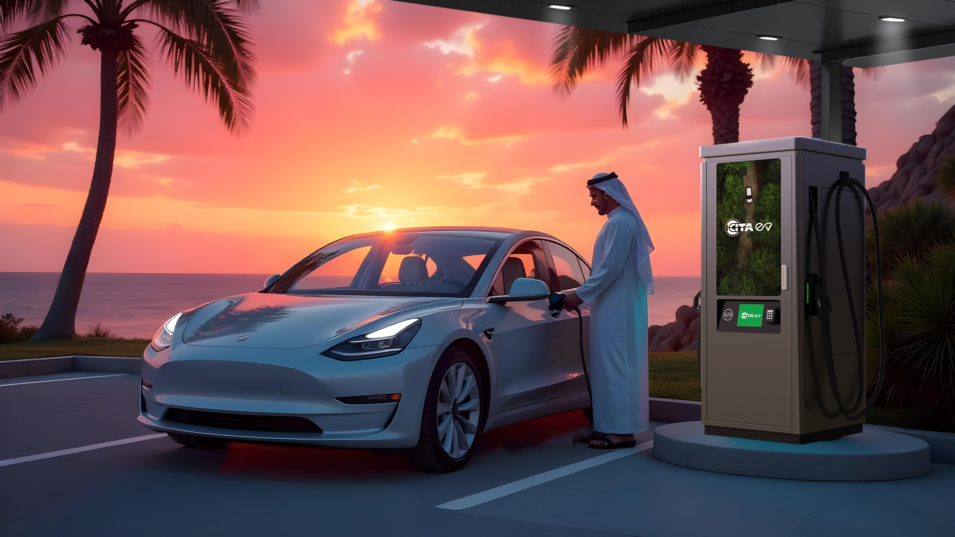 Corporate fleet charging area powered by EV Charger Suppliers Dubai.