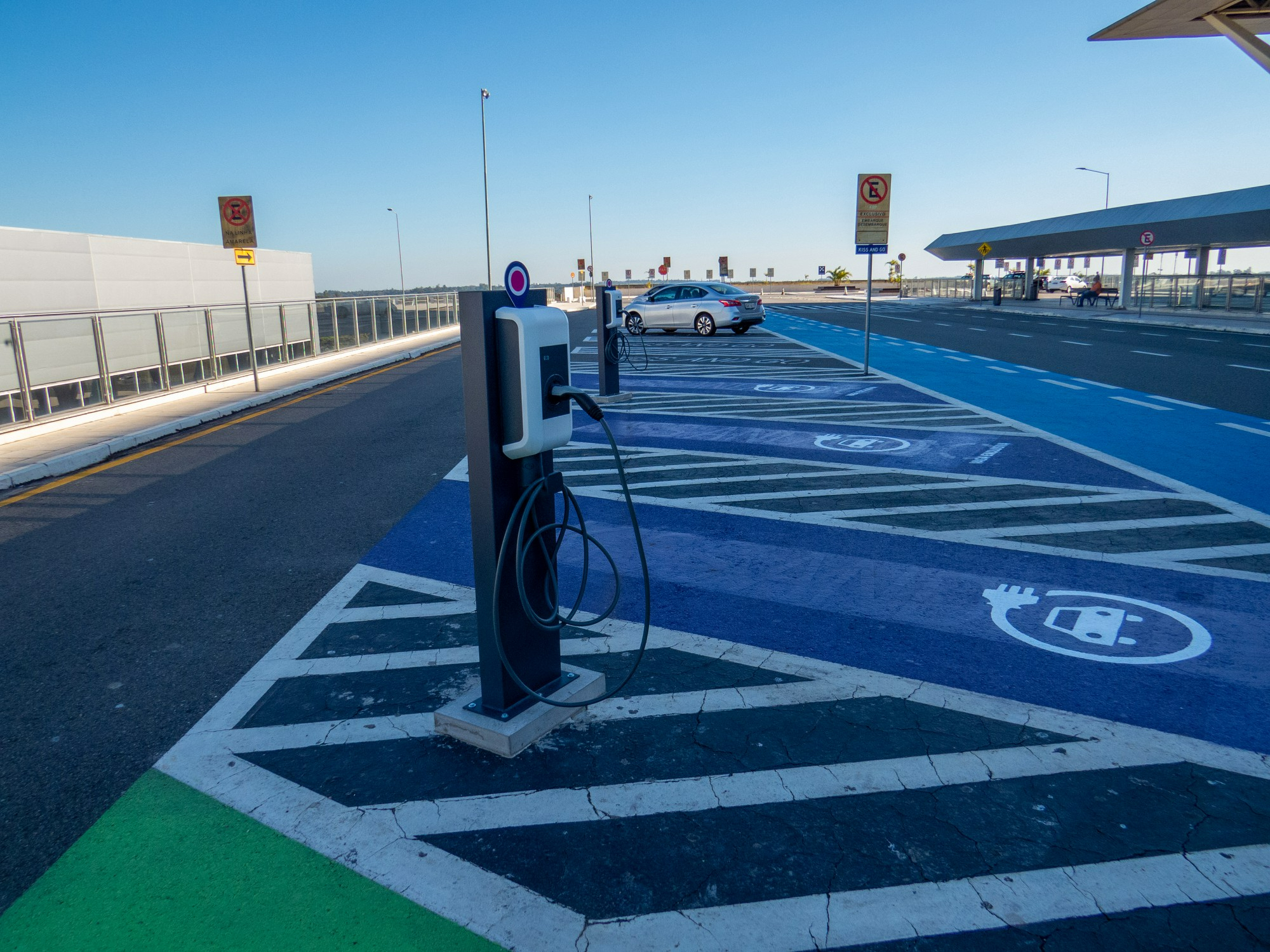 Commercial parking lot receiving a Fast EV Charger Installation upgrade.