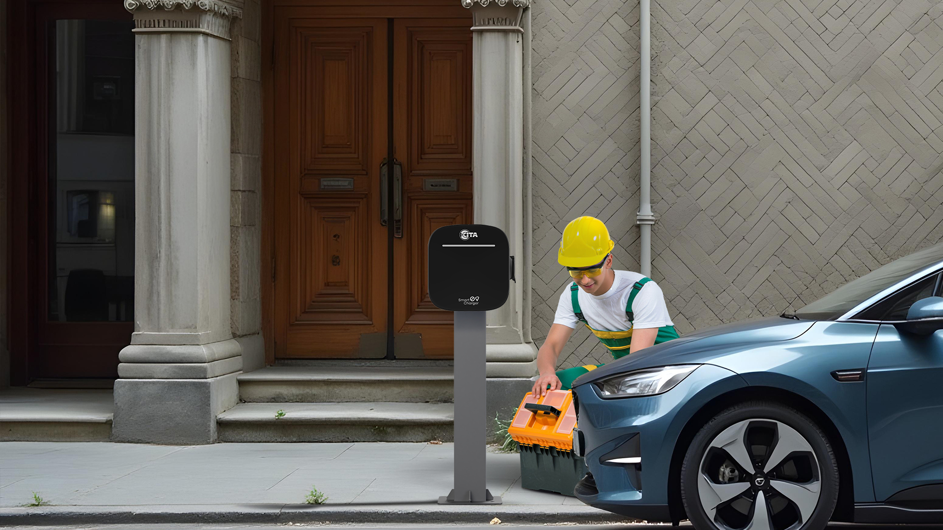 Close-up view of an Electric Car Charger Dubai unit in use.