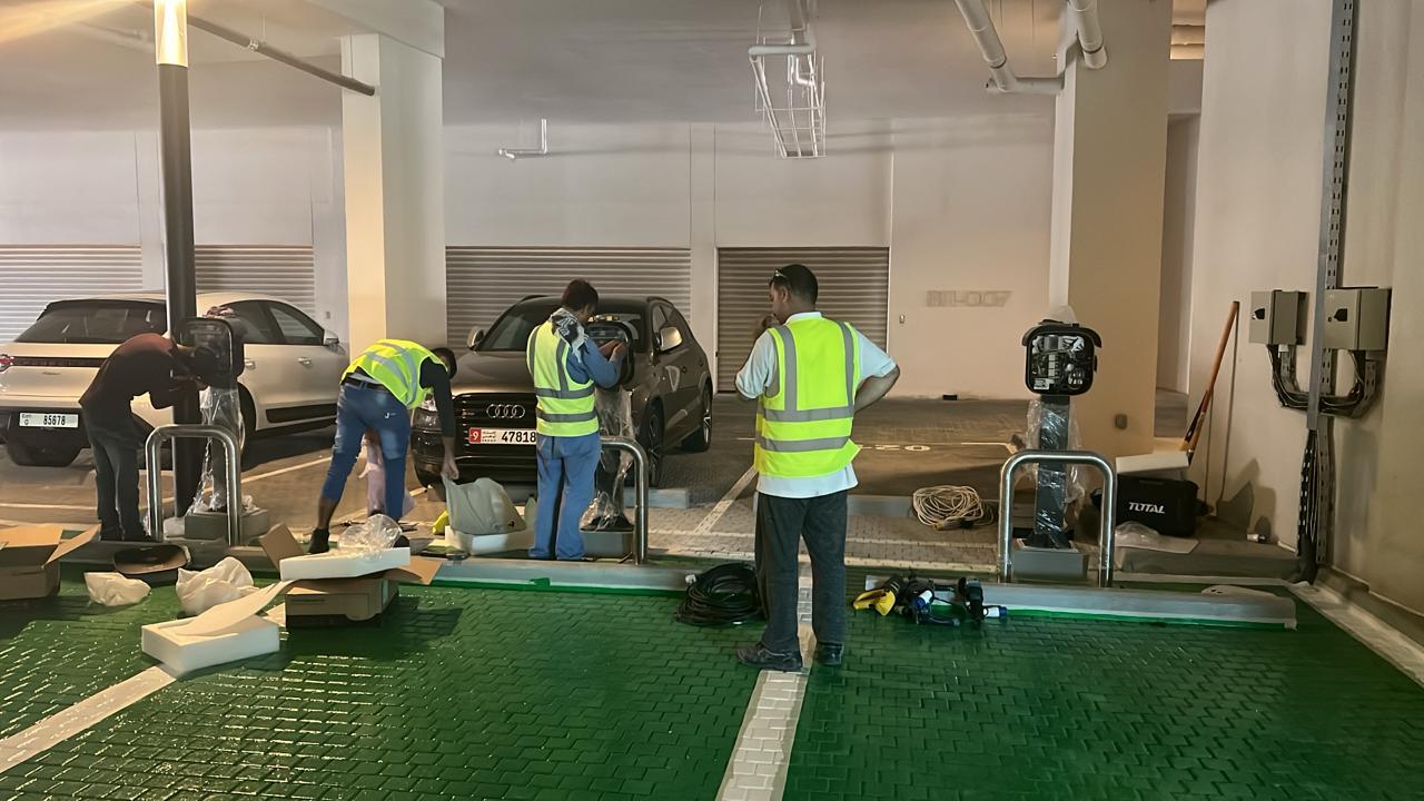 Professional team completing Home EV Charger Installation Dubai service